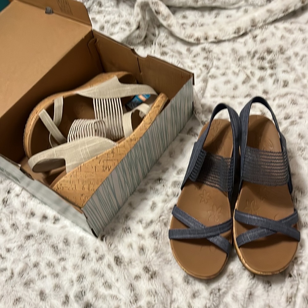 Skechers Cali wedges: size 10: denim blue and cork: worn once